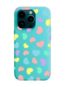 Матовий бірюзовий чохол на Apple iPhone 14 Pro :: Різнокольорові сердечка (принт 335)