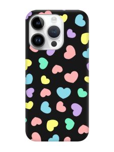 Матовий чорний чохол на Apple iPhone 14 Pro :: Різнокольорові сердечка (принт 335)