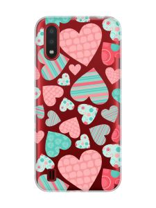 Прозорий чохол для Samsung Galaxy A01 :: Різнокольорові сердечка (принт 334)