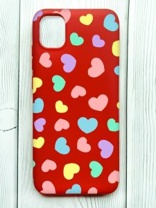 Матовий червоний чохол на Samsung Galaxy A04E/A042 :: Різнокольорові сердечка (принт 335)