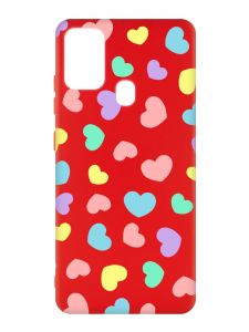 Матовий червоний чохол на Samsung Galaxy M30s/M21 :: Різнокольорові сердечка (принт 335)