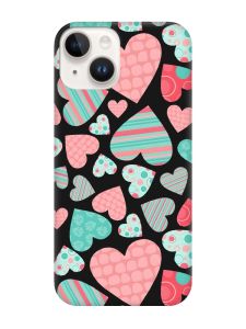Матовий чорний чохол на Apple iPhone 14 :: Різнокольорові сердечка (принт 334)