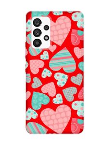 Матовий червоний чохол на Samsung Galaxy A53 4G/5G :: Різнокольорові сердечка (принт 334)