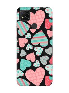 Матовий чорний чохол на Xiaomi Redmi 9C/10A :: Різнокольорові сердечка (принт 334)