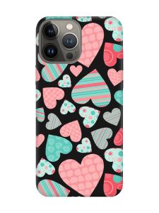 Матовий чорний чохол на Apple iPhone 13 Pro :: Різнокольорові сердечка (принт 334)