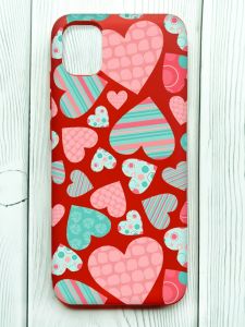 Матовий червоний чохол на Samsung Galaxy A04E/A042 :: Різнокольорові сердечка (принт 334)