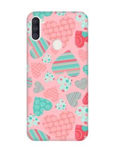 Матовий рожевий чохол на Samsung Galaxy A11 :: Різнокольорові сердечка (принт 334)