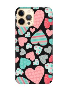 Матовий чорний чохол на Apple iPhone 12 Pro Max :: Різнокольорові сердечка (принт 334)