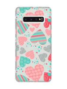 Прозорий чохол на Samsung Galaxy S10 :: Різнокольорові сердечка (принт 334)