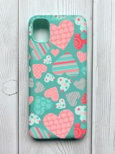 Матовий бірюзовий чохол на Samsung Galaxy A04E / A042 :: Різнокольорові сердечка (принт 334)
