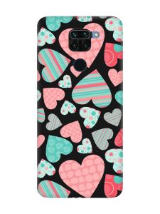 Матовий чорний чохол на Xiaomi Redmi Note 9 :: Різнокольорові сердечка (принт 334)