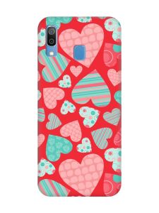Матовий червоний чохол на Samsung Galaxy A30 (2019) / A20 (2019) :: Різнокольорові сердечка (принт 334)