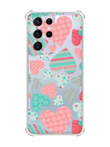 Чохол з потовщеними кутами на Samsung Galaxy S21 Ultra :: Різнокольорові сердечка (принт 334)