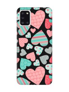 Матовий чорний чохол на Samsung Galaxy A31 :: Різнокольорові сердечка (принт 334)