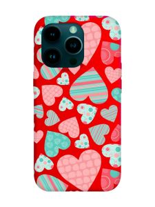 Матовий червоний чохол на Apple iPhone 14 Pro :: Різнокольорові сердечка (принт 334)