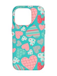 Матовий бірюзовий чохол на Apple iPhone 14 Pro Max :: Різнокольорові сердечка (принт 334)