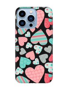 Матовий чорний чохол на Apple iPhone 13 Pro Max :: Різнокольорові сердечка (принт 334)