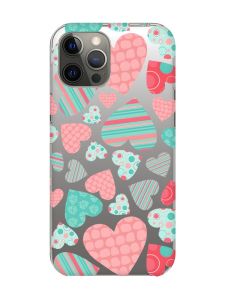 Прозорий чохол на iPhone 12 Pro Max :: Різнокольорові сердечка (принт 334)