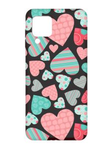 Матовий чорний чохол на Samsung Galaxy M32 / A22 / M22 4G :: Різнокольорові сердечка (принт 334)