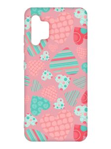 Матовий рожевий чохол на Samsung Galaxy A32 :: Різнокольорові сердечка (принт 334)