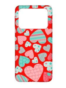 Матовий червоний чохол на Xiaomi Poco X4 Pro 5G :: Різнокольорові сердечка (принт 334)