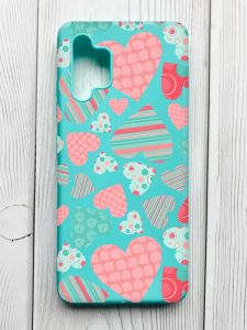 Матовий бірюзовий чохол на Samsung Galaxy A32 :: Різнокольорові сердечка (принт 334)