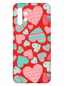 Матовий червоний чохол на Samsung A13 4G :: Різнокольорові сердечка (принт 334)