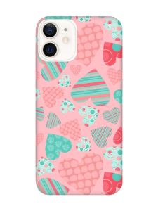 Матовий рожевий чохол на Apple iPhone 12 / 12 Pro (6.1) :: Різнокольорові сердечка (принт 334)