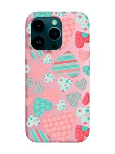 Матовий рожевий чохол на Apple iPhone 14 Pro :: Різнокольорові сердечка (принт 334)