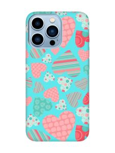 Матовий бірюзовий чохол на Apple iPhone 13 Pro Max :: Різнокольорові сердечка (принт 334)