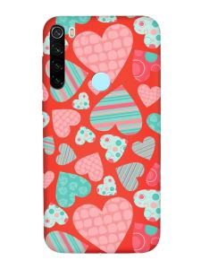 Матовий червоний чохол на Xiaomi Redmi Note 8T :: Різнокольорові сердечка (принт 334)