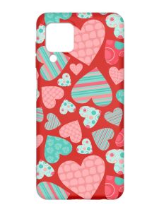 Матовий червоний чохол на Samsung Galaxy M32/A22/M22 4G :: Різнокольорові сердечка (принт 334)