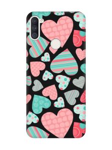 Матовий чорний чохол на Samsung Galaxy A11 :: Різнокольорові сердечка (принт 334)