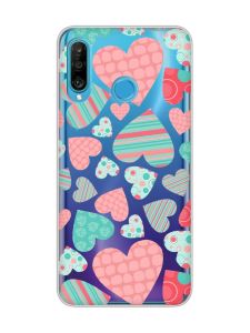 Прозорий чохол на Huawei P30 Lite :: Різнокольорові сердечка (принт 334)
