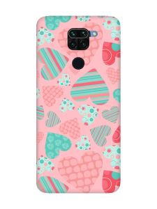 Матовий рожевий чохол на Xiaomi Redmi Note 9 :: Різнокольорові сердечка (принт 334)
