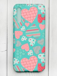 Матовий бірюзовий чохол на Samsung Galaxy A50 (2019) A505/A30s :: Різнокольорові сердечка (принт 334)