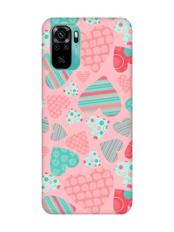 Матовий рожевий чохол на Xiaomi Redmi Note 10 / Note 10s :: Різнокольорові сердечка (принт 334)