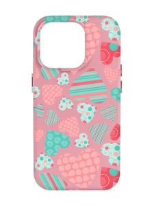Матовий рожевий чохол на Apple iPhone 14 Pro Max :: Різнокольорові сердечка (принт 334)