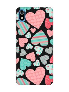 Матовий чорний чохол на Xiaomi Redmi 7A :: Різнокольорові сердечка (принт 334)