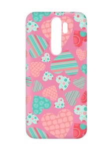 Матовий рожевий чохол на Xiaomi Redmi Note 8 Pro :: Різнокольорові сердечка (принт 334)