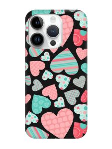 Матовий чорний чохол на Apple iPhone 14 Pro :: Різнокольорові сердечка (принт 334)