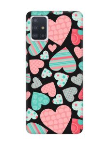 Матовий чорний чохол на Samsung Galaxy A71 / A715 :: Різнокольорові сердечка (принт 334)