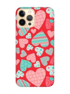 Матовий червоний чохол на Apple iPhone 12 Pro Max :: Різнокольорові сердечка (принт 334)