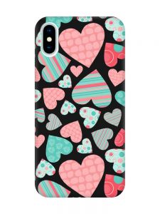 Матовий чорний чохол на iPhone X / Xs :: Різнокольорові сердечка (принт 334)