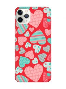 Матовий червоний чохол на iPhone 11 Pro Max (6.5) :: Різнокольорові сердечка (принт 334)
