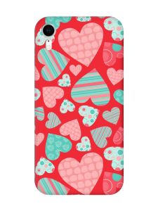 Матовий червоний чохол на Apple iPhone XR :: Різнокольорові сердечка (принт 334)