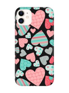 Матовий чорний чохол на Apple iPhone 11 (6.1) :: Різнокольорові сердечка (принт 334)
