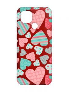 Матовий червоний чохол на Xiaomi Redmi 10C :: Різнокольорові сердечка (принт 334)