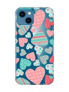 Прозорий чохол для iPhone 13 mini :: Різнокольорові сердечка (принт 334)
