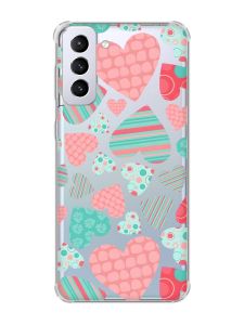 Чохол з потовщеними кутами на Samsung Galaxy S21 Plus :: Різнокольорові сердечка (принт 334)